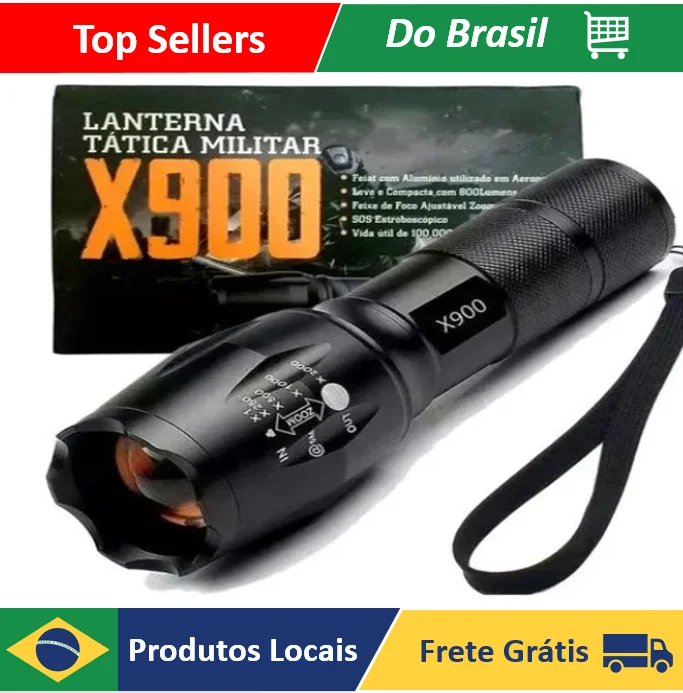 Lanterna Tática Militar X900 Zoom Recarregável - Flashlights